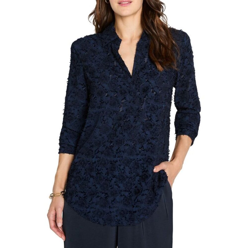 Nic+Zoe Womens Any Occasion Clipped Jacquard Top